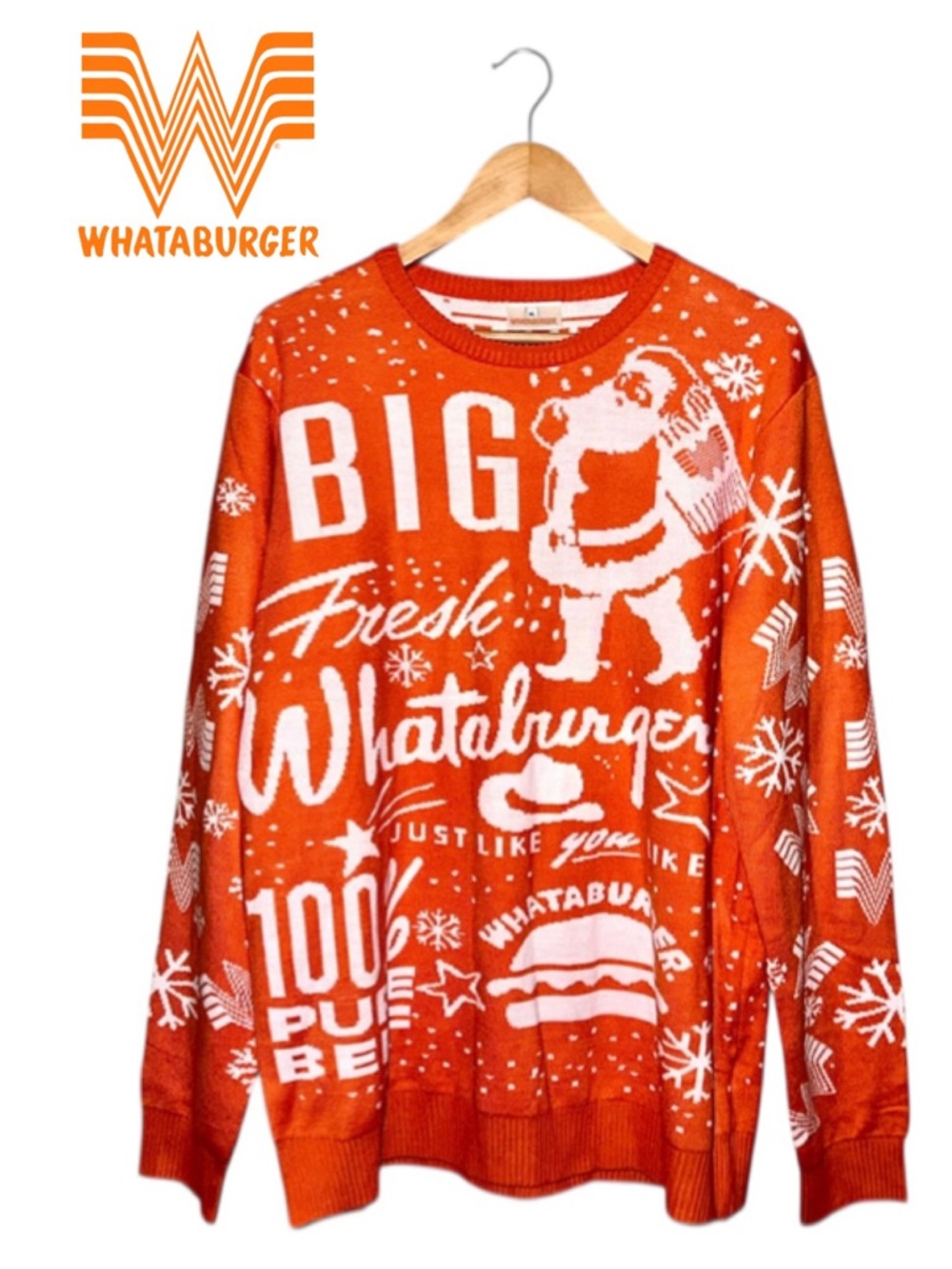 WHATABURGER Santa Sweater Orange Ugly Christmas Festive Whimsical Y2K Party XL